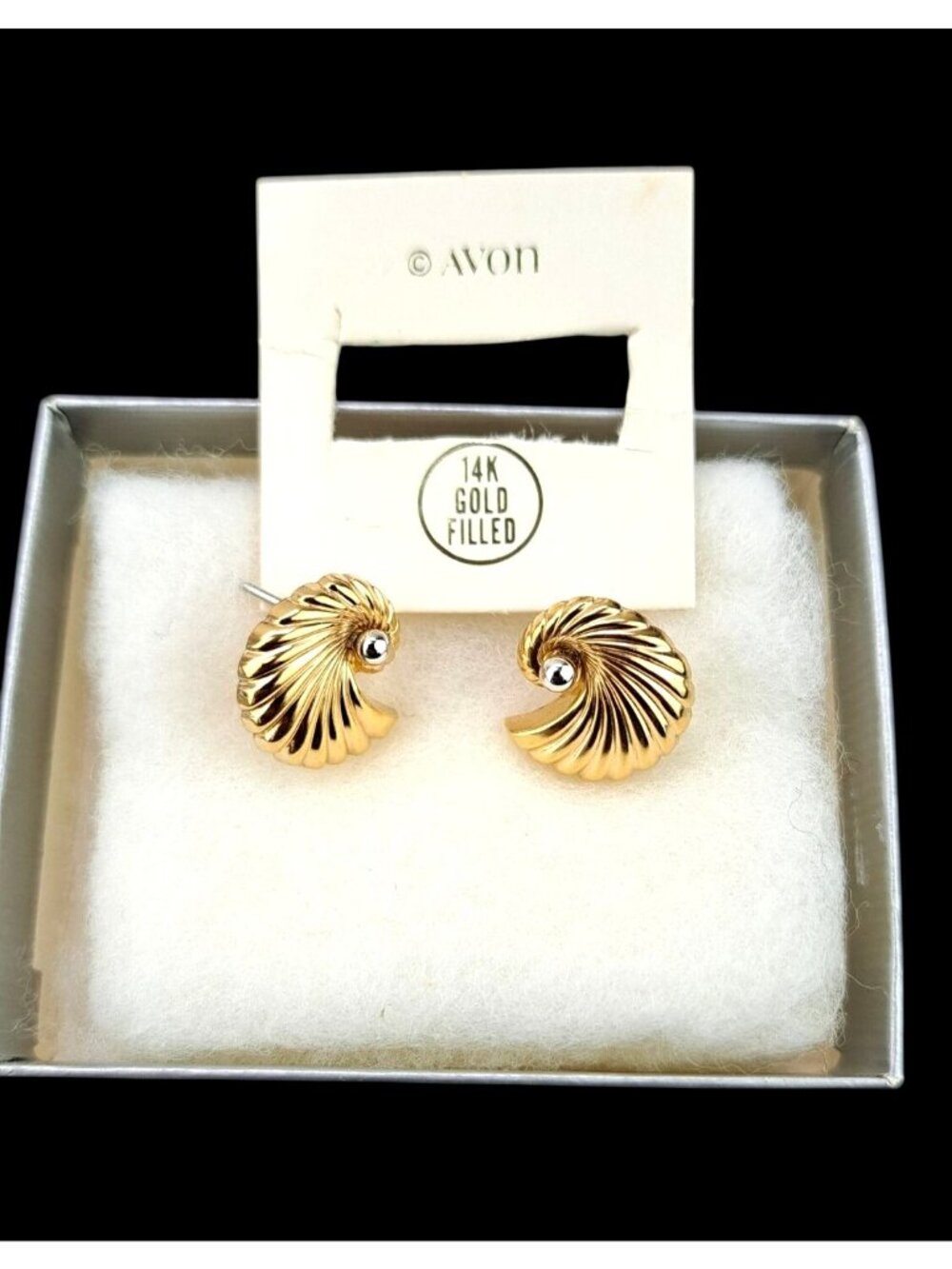 Vintage Avon 14K Gold-Filled Sterling Silver Convertible Pierced Earrings Shell - Picture 4 of 13